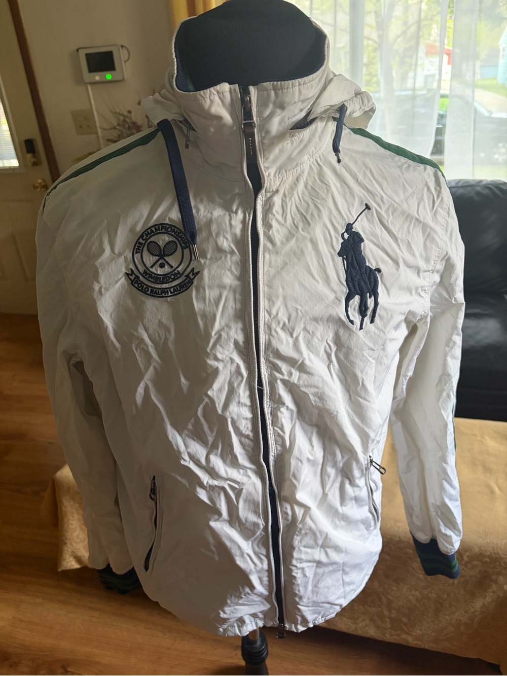 Ralph Lauren White Hooded Windbreaker with Navy Polo Logo